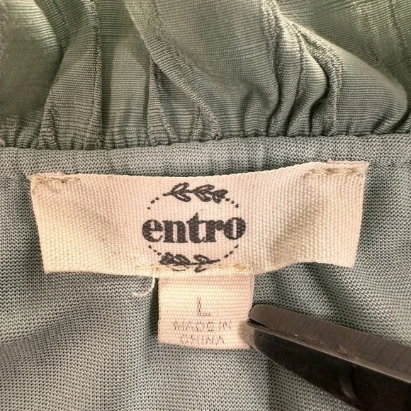 Entro Tiered Ruffle Mini Dress Women Large Sage Green Smocked Waist Cottagecore - Picture 6 of 9